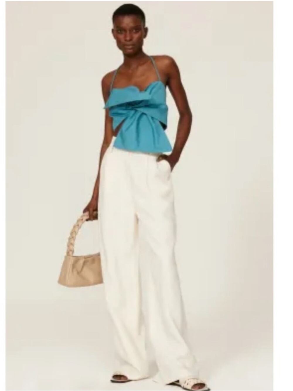 Bassike Knotted Poplin Crop Top Size 6-8 Missing Straps